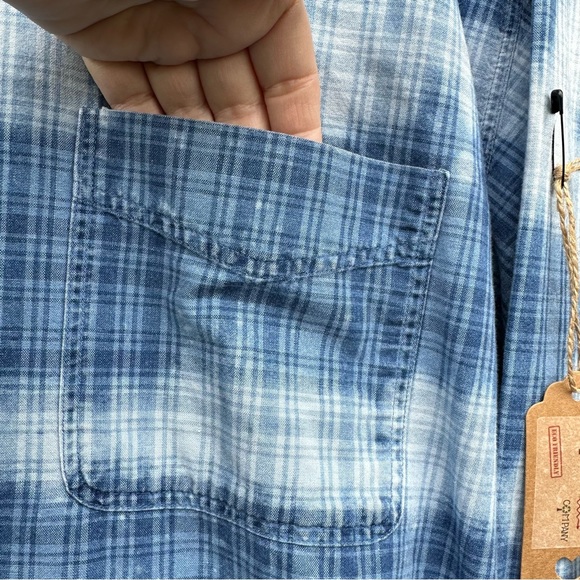 Upcycled handcrafted Bleached German metal band Leaves Eyes plaid button down - Picture 6 of 7